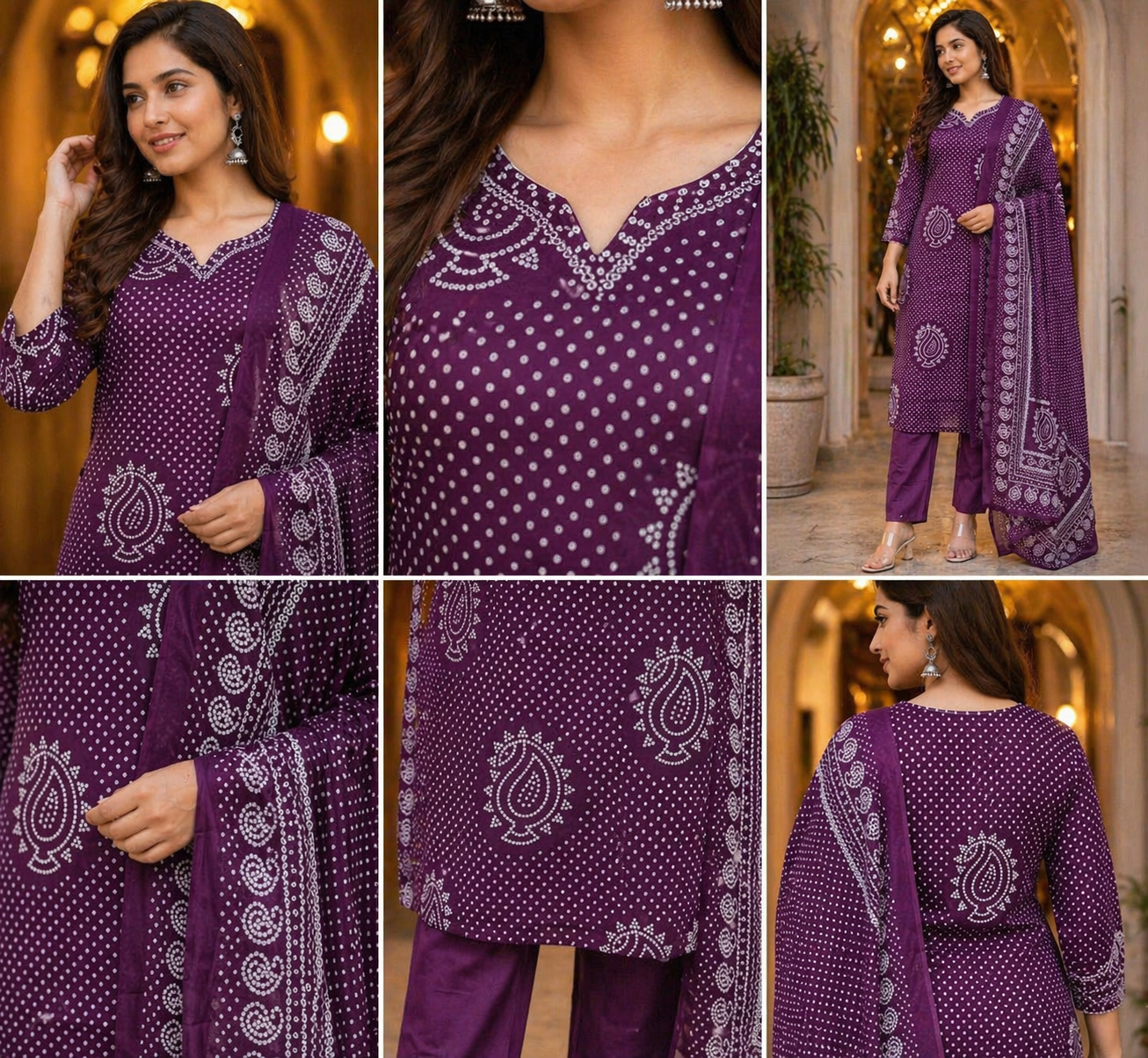 Wine Floral Printed Kurti Pant Dupatta Set for Women