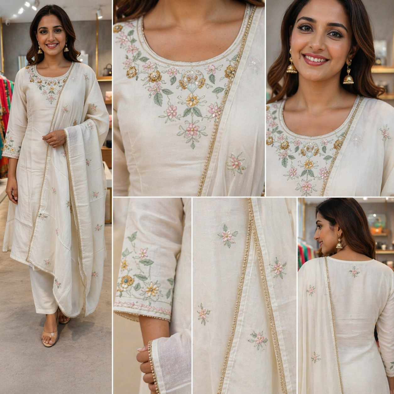 Mul Chanderi Embroidered Kurti Set with Dupatta ✨