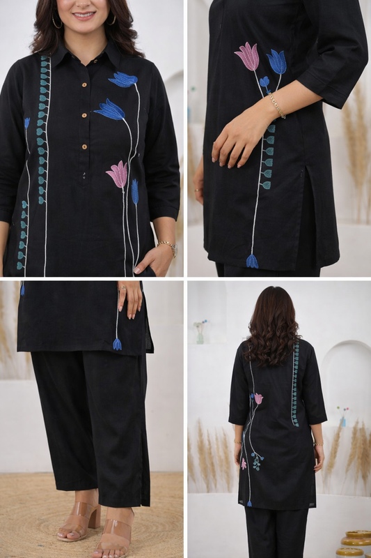 Black Embroidered Co-Ord Set