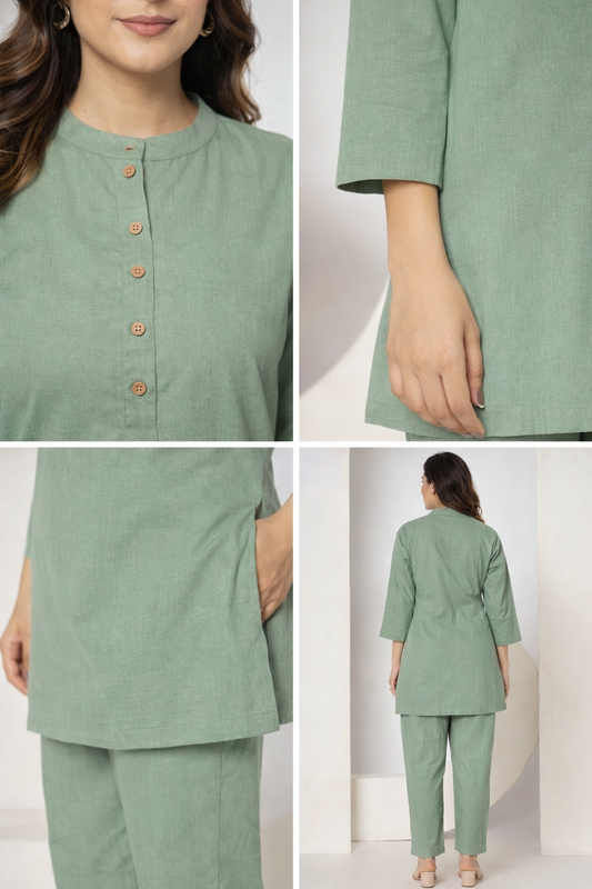 Elegant Sage Green Cotton Co-Ord Set for Women