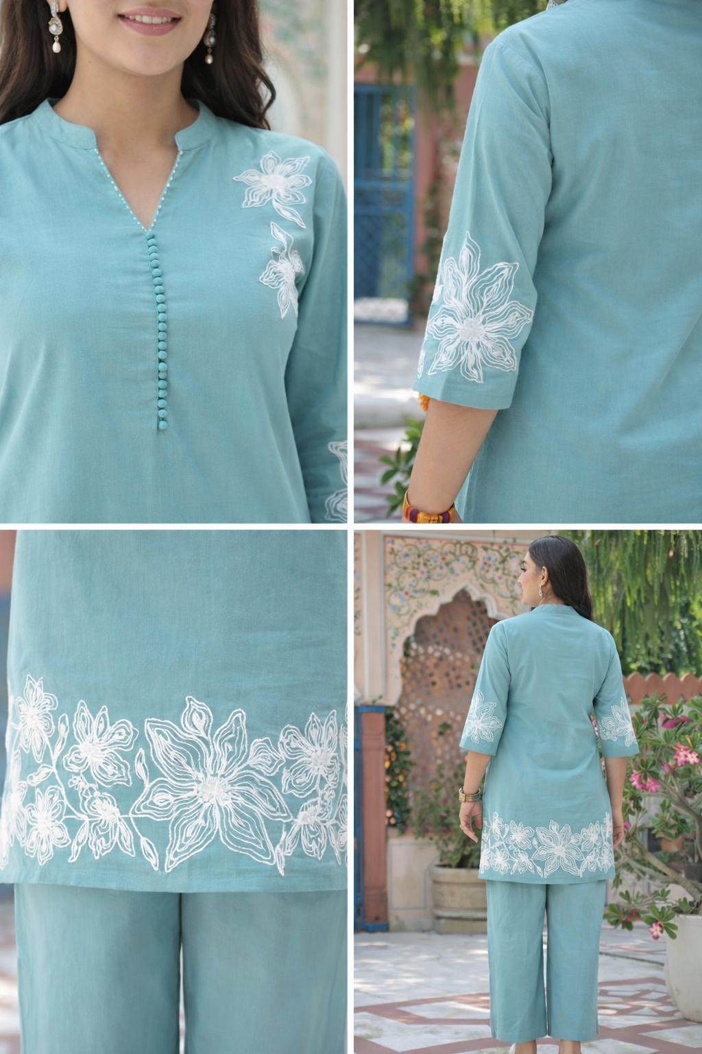 Elegant Teal Blue Embroidered Co-Ord Set for Women