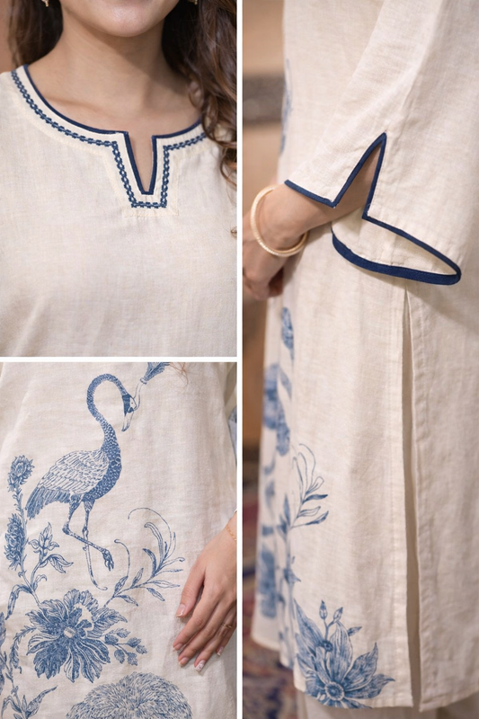 Blue Crane Print Cotton Co-Ord Set