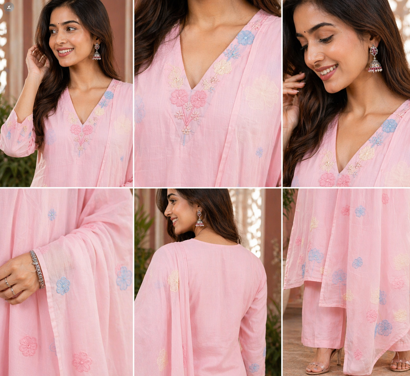 Pink Floral Mul Cotton Suit Set (3-Piece Set)