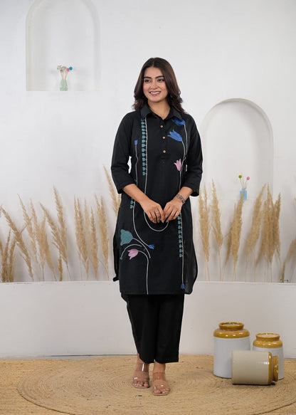 Black Embroidered Co-Ord Set