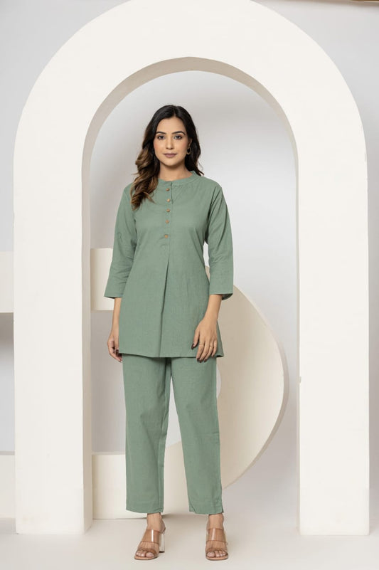Elegant Sage Green Cotton Co-Ord Set for Women