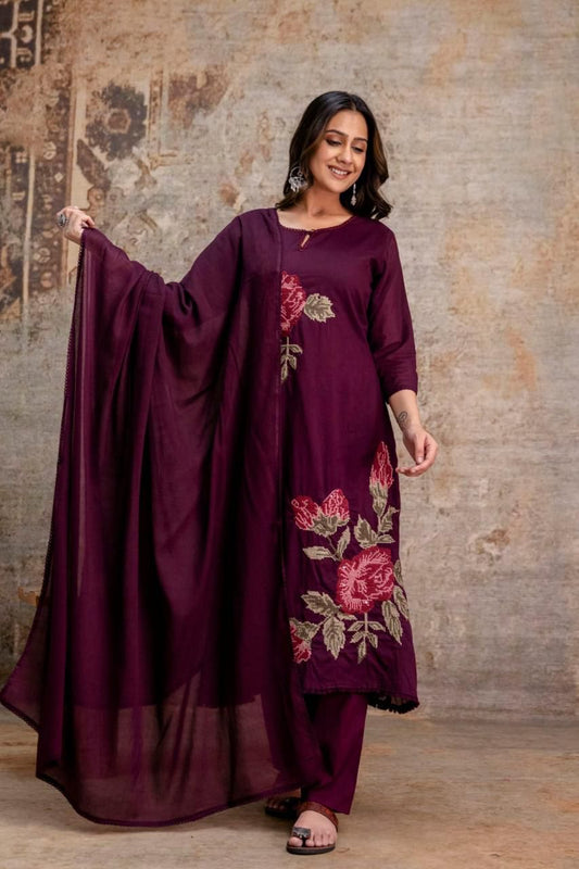 Warm Brown Hand Block Printed Cotton Kurta Set (3 Pcs)